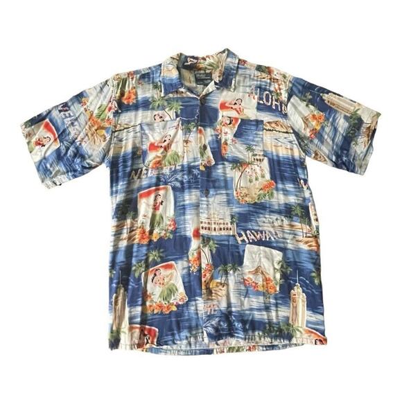 VTG Polo Ralph Lauren Button Up Shirt Mens Medium Multi SS Hawaiian Hula Aloha - Picture 1 of 9